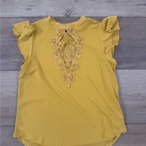 Sweet Rain Mustard Lace Accent Blouse